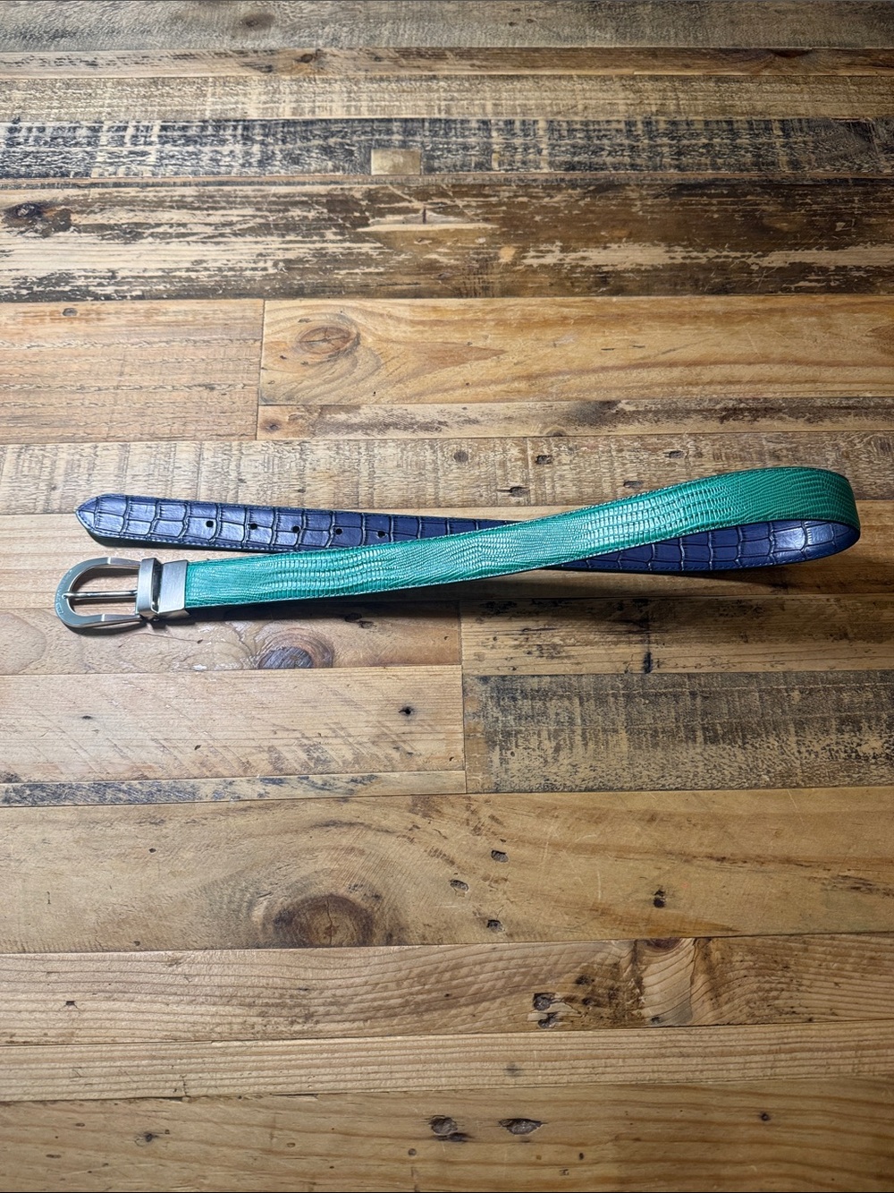 Noble Outfitters reversible green & navy Croc-Embossed Belt